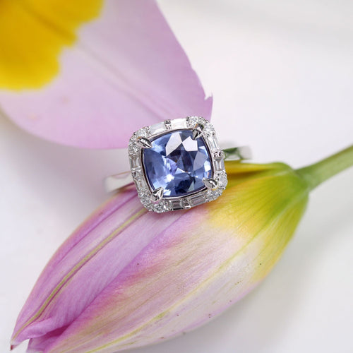 Bague 53 Bague saphir de Ceylan coussin et diamants 58 Facettes 24-154