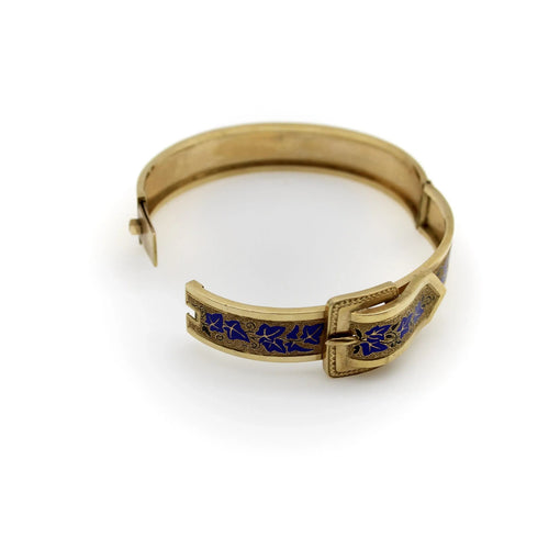 Bracelet Bracelet à boucle en or 14 carats avec émail bleu victorien 58 Facettes A2000K