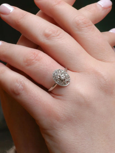 Bague Bague Belle Epoque ovale or platine diamant 0,15 ct 58 Facettes J324