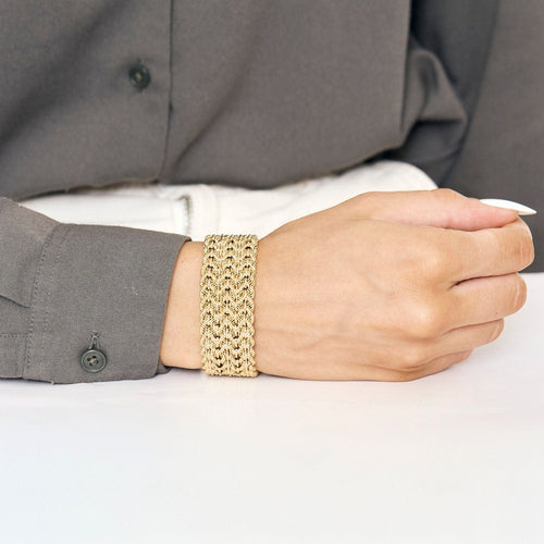 Bracelet Large bracelet or jaune maille tressée 58 Facettes BOU0243