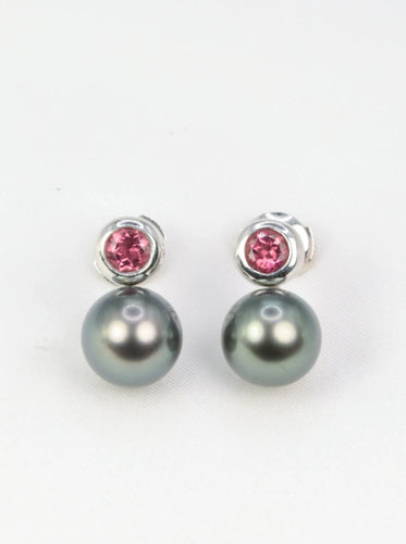 Boucles d'oreilles Boucles d’oreilles vintage en or, perles de Tahiti et tourmalines roses 58 Facettes 391.9