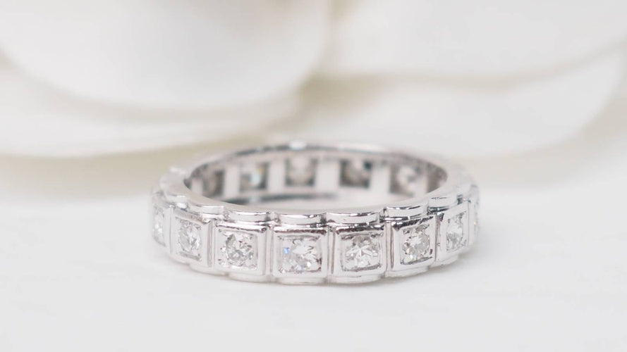Bague 51 Alliance américaine ancienne en platine et diamants 58 Facettes 31882