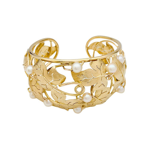 Bracelet Bracelet feuilles de lierre en or jaune et perles. 58 Facettes 31209
