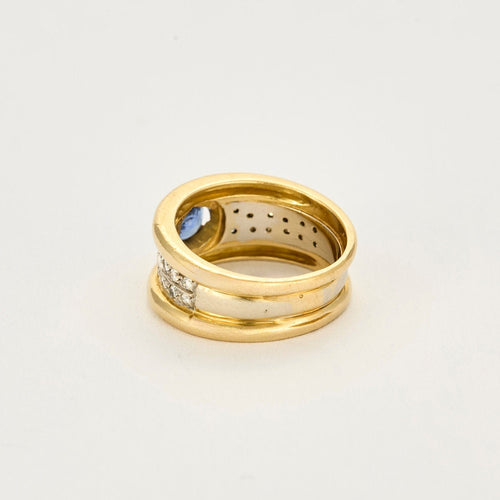 Bague 55 Bague jonc or jaune et gris, saphir et diamants 58 Facettes PER1277