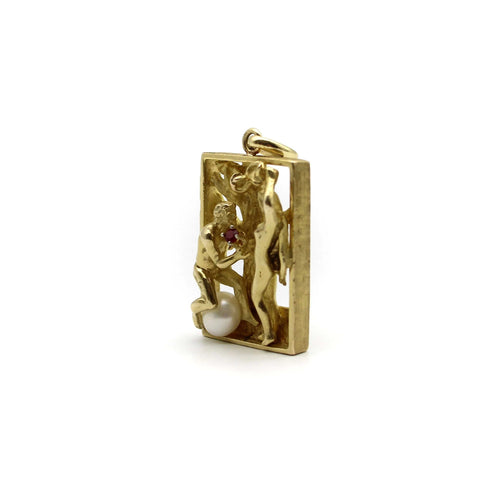 Pendentif Pendentif vintage Adam et Ève en or 14 carats avec rubis et perle 58 Facettes
