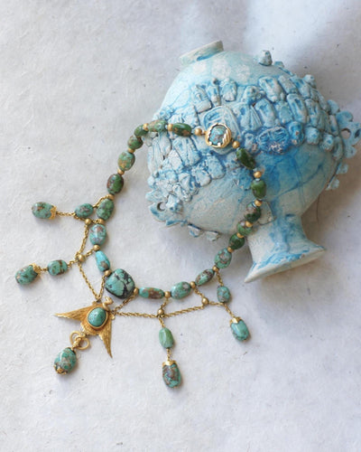 Collier Collier Ancien Néo-Égyptien Or Jaune et Turquoises 58 Facettes
