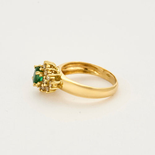 Bague 54 Bague marguerite or jaune, diamants et émeraude 58 Facettes ENG10398
