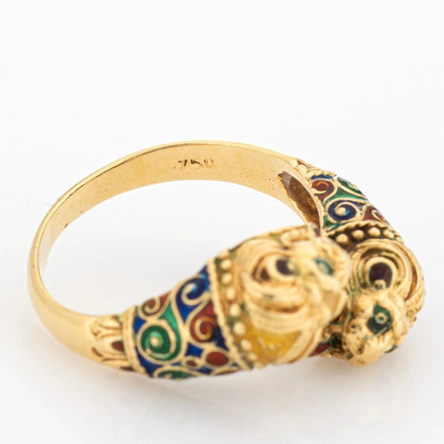 Bague 62 Bague Double Lion en Or Jaune, Bande de Contournement des Yeux en Émail 58 Facettes G12694