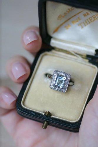 Bague 51 Bague Art Déco Aigue-Marine et Diamants 58 Facettes