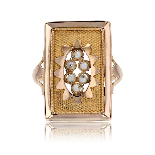 Bague 49 Bague ancienne rectangulaire or et perles fines 58 Facettes 00-044