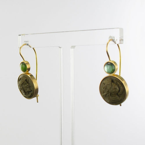 Boucles d'oreilles Boucles d'oreilles tourmalines et camées sur pierre de lave 58 Facettes 17-235