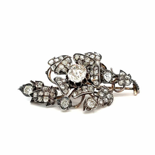 Broche Parure Fleur En Diamants, Argent Et Or 19ème Siècle 58 Facettes