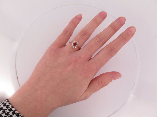 Bague 56 bague marquise en or jaune 18k sertie rubis 0.29ct diamants 0.45ct t56 58 Facettes 266445
