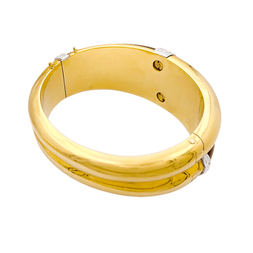 Bracelet Bracelet ouvrant, or jaune, oeil de tigre et diamants. 58 Facettes 34624