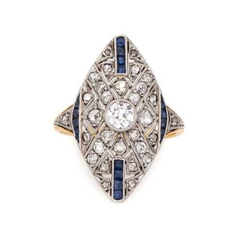 Bague 52.5 Bague Saphir Diamant Art Déco Vintage 58 Facettes G12009