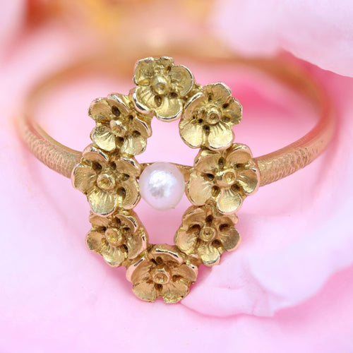 Bague 52 Bague ancienne Art Nouveau fleurs et perle fine 58 Facettes 24-238