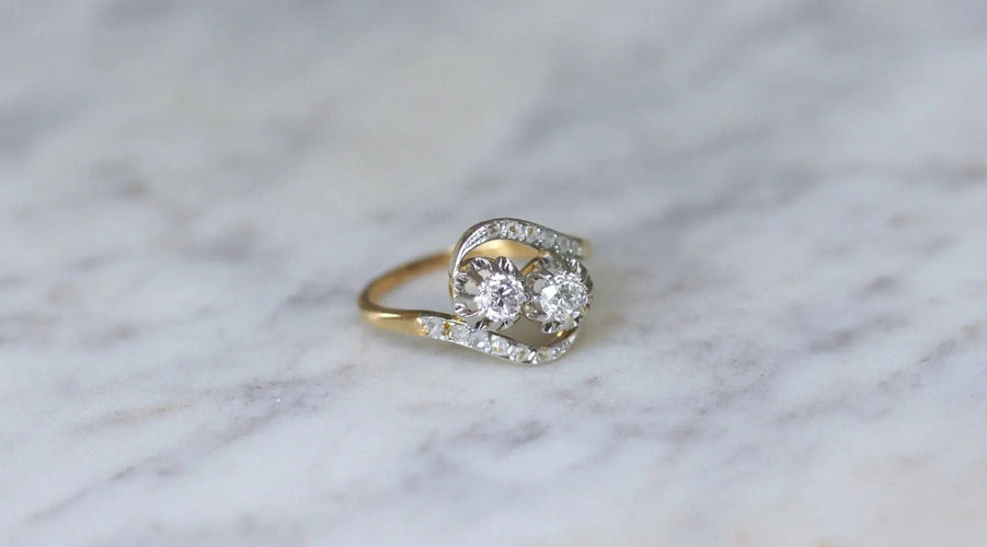 Bague 57 Bague de Fiançailles Toi et Moi Diamants 58 Facettes