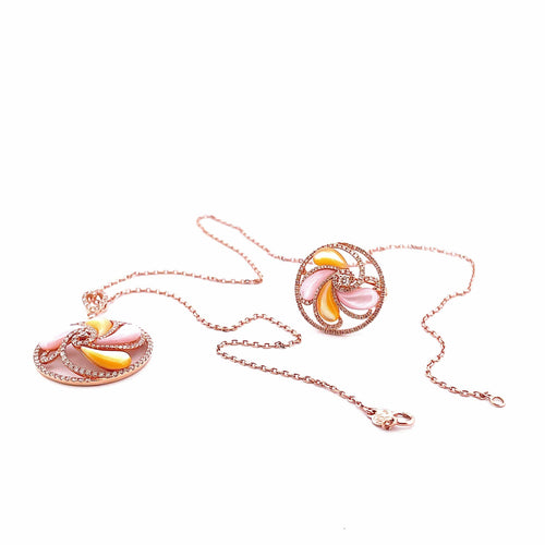 Collier Bague + collier en or rose 18 carats , pierres de lune et diamants 58 Facettes