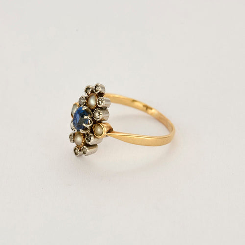Bague 52,5 Bague or jaune et gris, saphir, perles de culture et diamants 58 Facettes PER15084