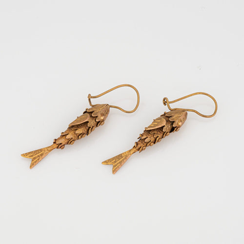 Boucles d'oreilles Boucles d'oreilles vintage en or jaune 14 carats, forme poisson articulé, 2,5 cm, bijoux fins 58 Facettes G13628