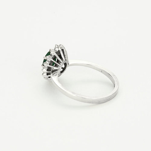 Bague 53 Bagur marguerite or blanc, émeraude et diamants 58 Facettes GU178