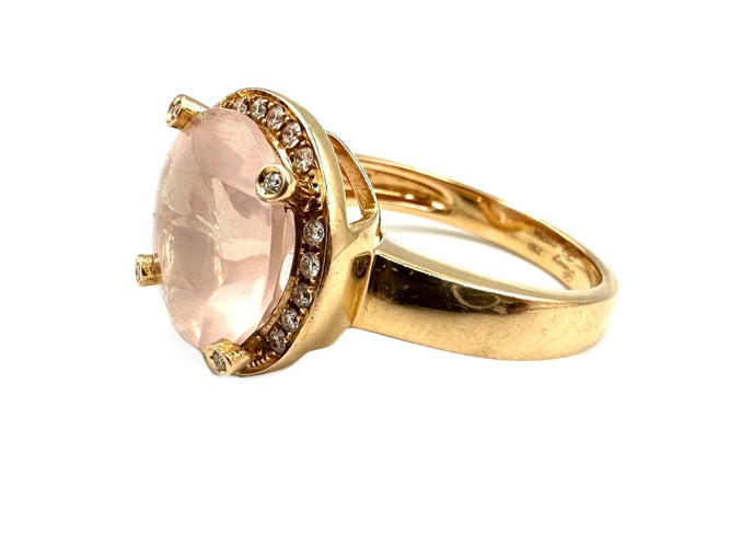 Bague 58 POIRAY. Collection "Filles Antik", bague or rose 18K, quartz rose et diamants 58 Facettes