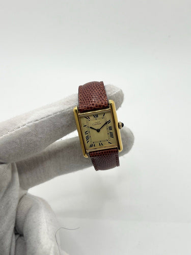 Montre Cartier - Montre Tank Must Vermeil grand modèle en vermeil et argent 58 Facettes