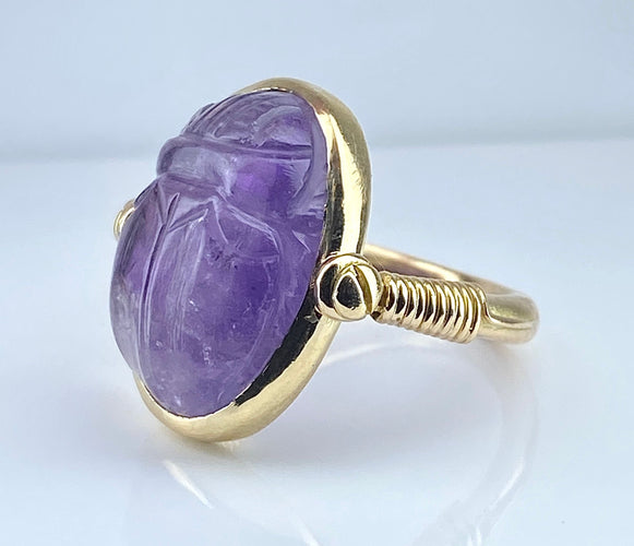 Bague 50 Bague en or jaune 18 carats, scarabée en améthyste mobile 58 Facettes AB447