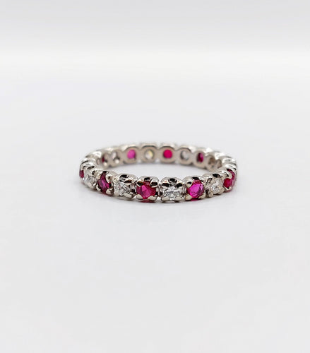 Bague 51 Alliance américaine vintage or blanc 18k diamants et rubis 58 Facettes A06081