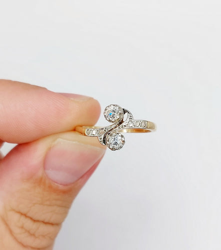 Bague 54 Bague toi et moi antique or jaune, platine et diamant 58 Facettes A05710