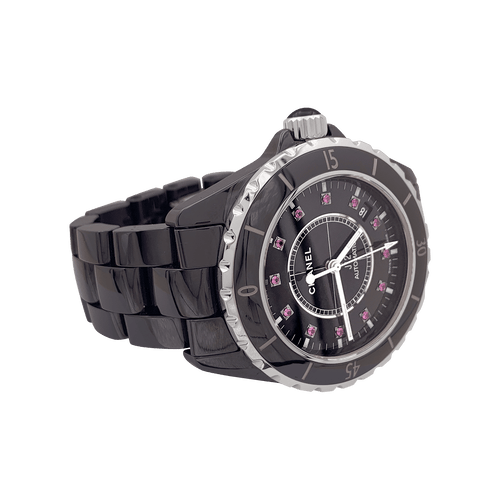 Montre Montre Chanel, "J12", céramique noire, rubis, acier. 58 Facettes 34447