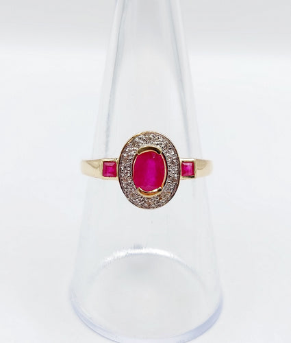 Bague 55 Bague pompadour vintage or jaune, rubis, diamants et de rubis carrés 58 Facettes A05077