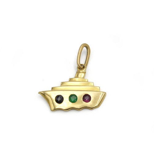 Pendentif Charm Bateau - Or, Saphir, Emeraude & Rubis 58 Facettes 260020R