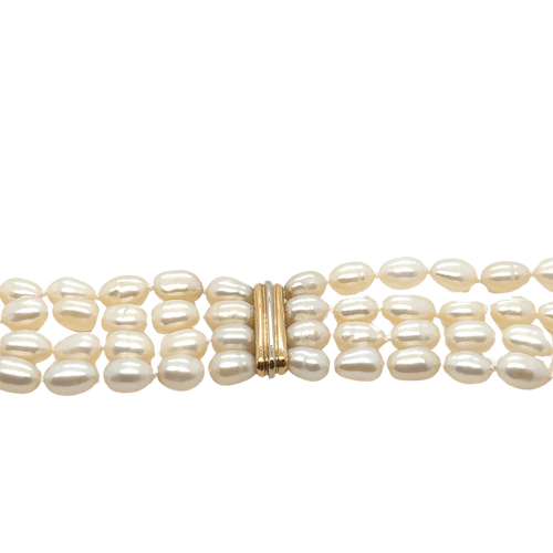 Collier ras de cou or jaune et blanc - Perles de culture baroque