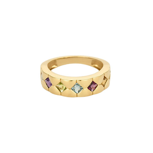 Bague jonc matelassée sertie de quartz de couleurs