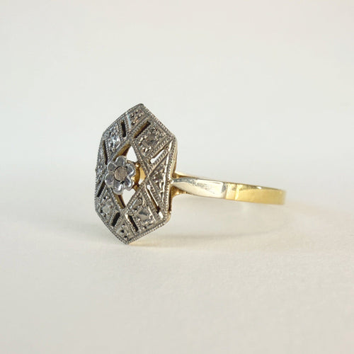 Bague 56 Bague Art déco en or jaune 18 carats et platine 58 Facettes INV017