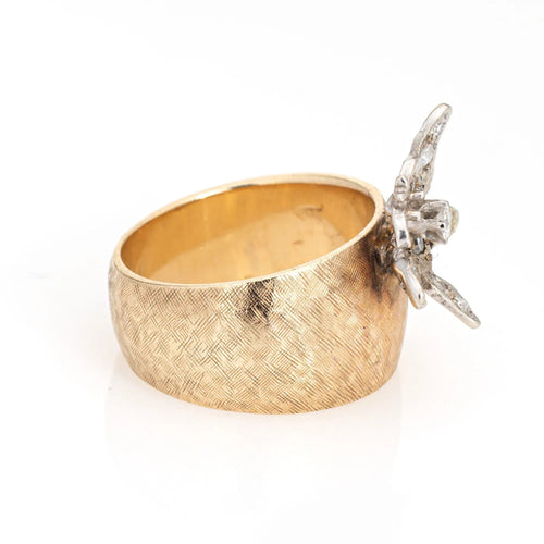 Bague Bague papillon vintage en or jaune 14 carats avec diamant et pierre précieuse de 6,5 mm 58 Facettes G13169