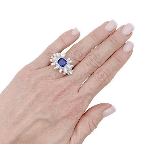 Bague 50 Bague or blanc, saphir et diamants. 58 Facettes 34081