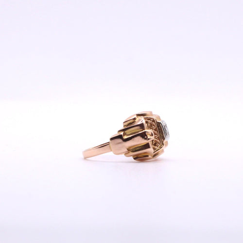 Bague 48 Bague tank ajourée et diamant sur or rose 58 Facettes