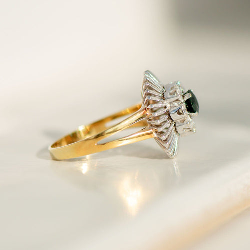 Bague 57 Bague vintage en or jaune et blanc avec saphir et diamants 58 Facettes