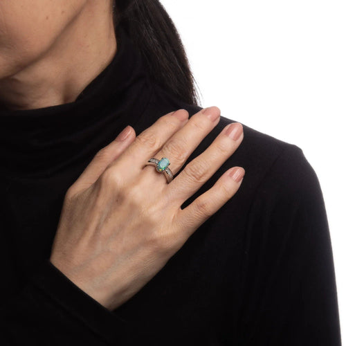 Bague Bague en platine avec opale semi-noire naturelle de 1,20 ct et diamant, taille 6, bijoux raffinés 58 Facettes G11996