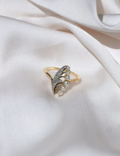 Bague Ancienne Muguet Perles et Diamants
