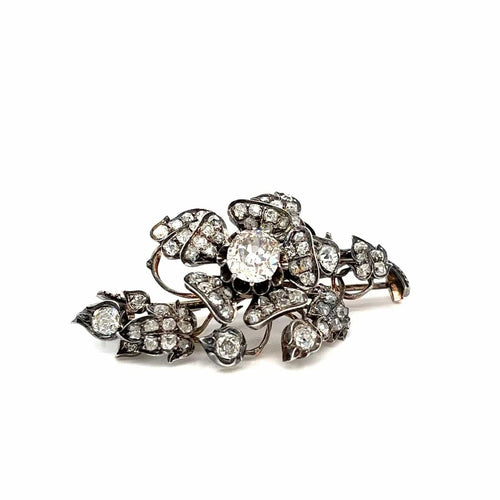 Broche Parure Fleur En Diamants, Argent Et Or 19ème Siècle 58 Facettes