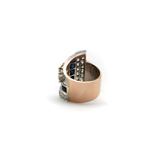 Bague 52 Art Deco Platinum Topped Diamond and Sapphire Ring with 14K Gold Shank 58 Facettes