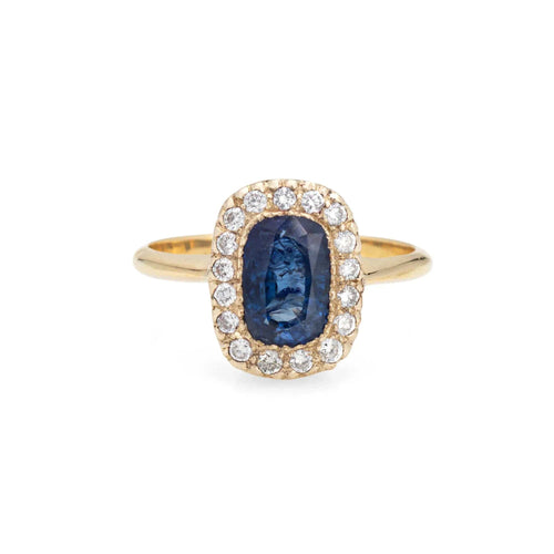 Bague 53.5 Bague Saphir Diamant Vintage Pierre Précieuse Fiançailles Or Jaune 58 Facettes G13425