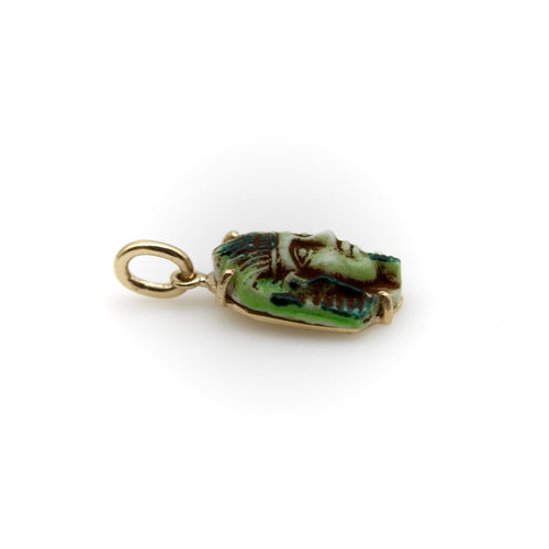 Pendentif Pendentif/breloque Pharaon en faïence de style Art déco de style néo-égyptien, monté sur or 14 carats 58 Facettes