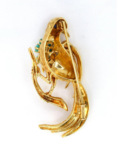 Broche Broche oiseau vintage or jaune saphir turquoise diamant 58 Facettes 1090.5