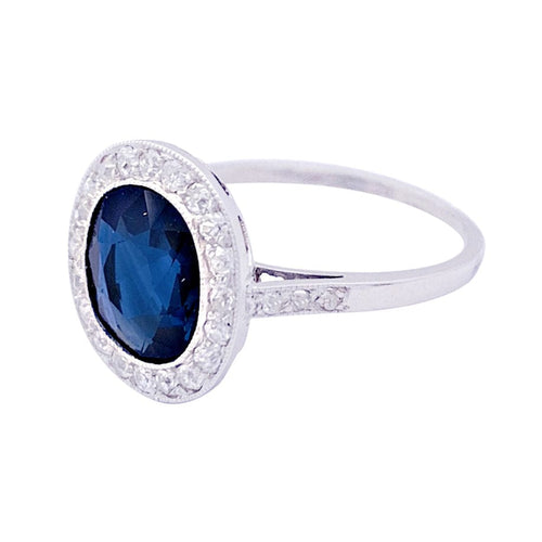 Bague 50 Bague ancienne platine, saphir, diamants. 58 Facettes 33634