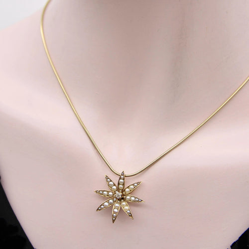 Pendentif Pendentif fleur édouardien en or 14 carats, diamants et perles 58 Facettes A20011