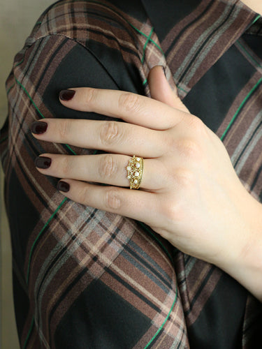 Bague 54 Bague couronne or jaune diamants perles 58 Facettes 1108.1